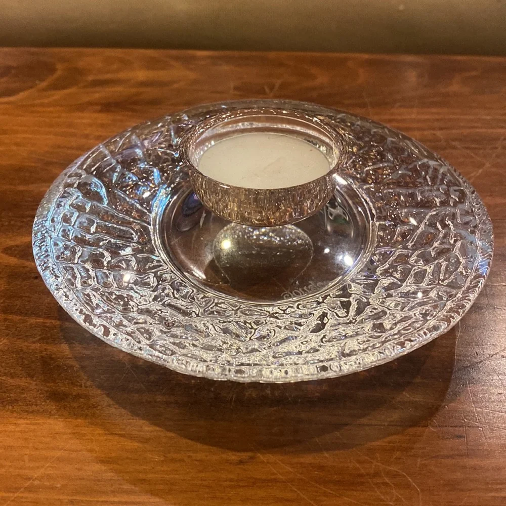 NEW WITHOUT BOX Orrefors Discus Crystal Candle Holder Tea Light Sweden Kostaboda